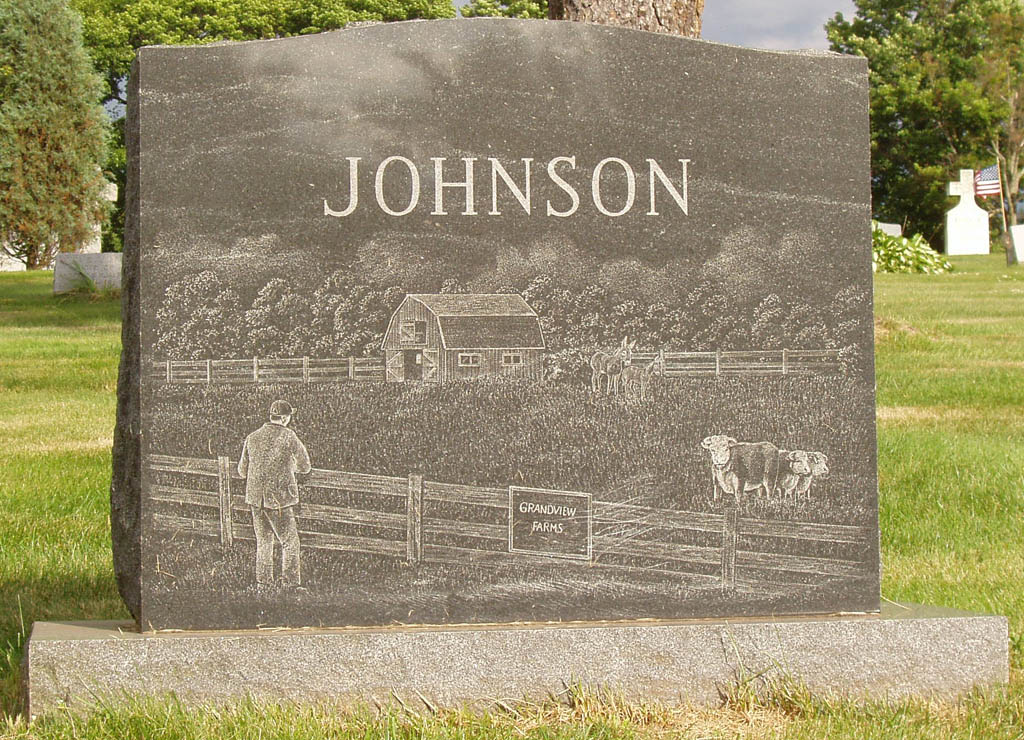 Laser-etched granite memorial — JOHNSON · Grandpa's Farm